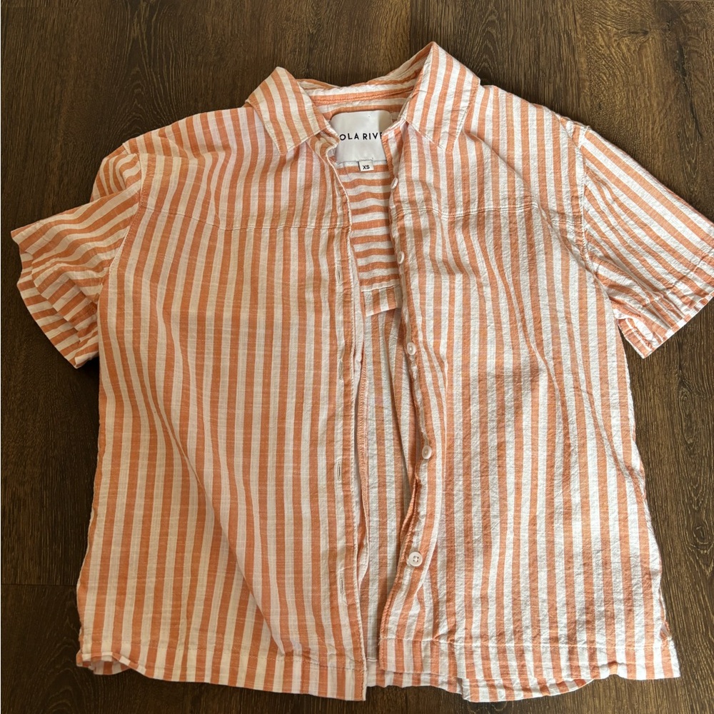 Olaria Women's Orange Striped Button Down Shirt